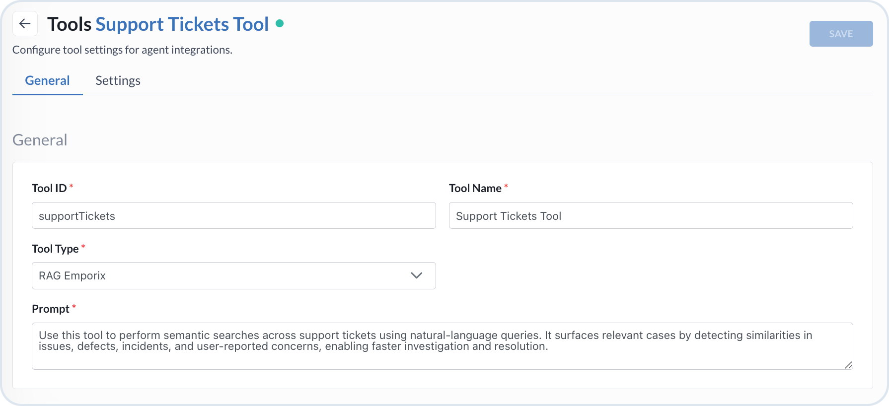 RAG Emporix tool configuration