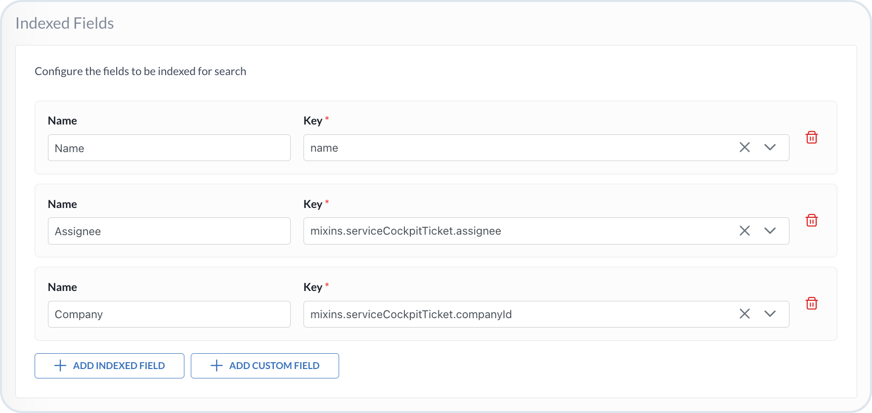 RAG tool indexed fields