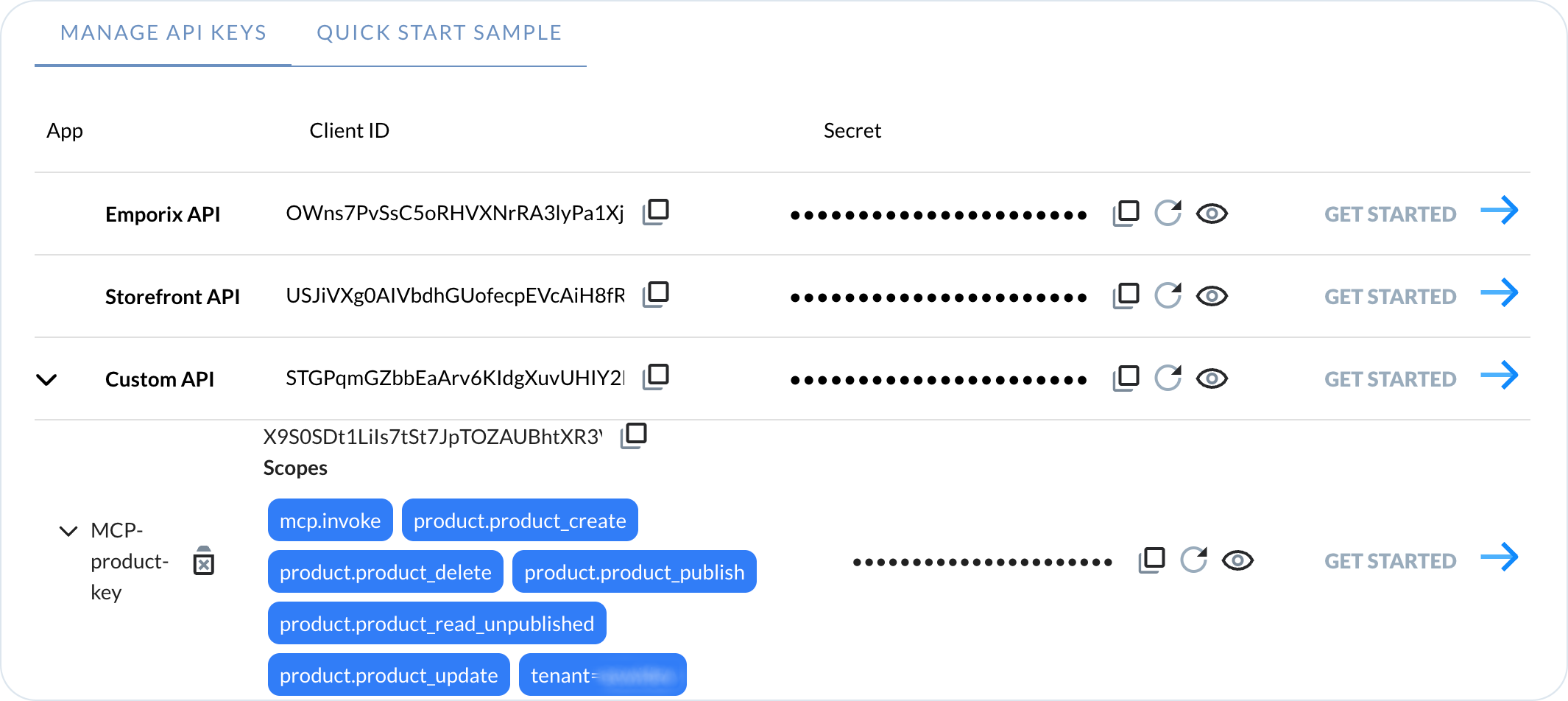 API Keys for Product MCP