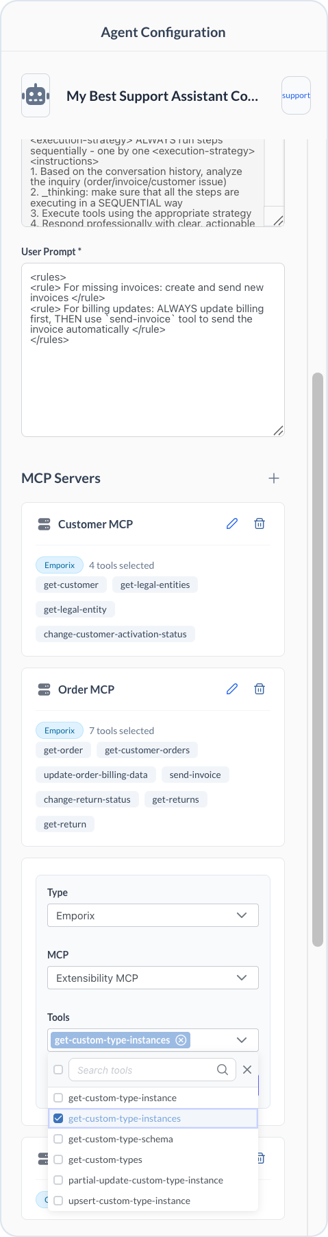 Custom agent configuration