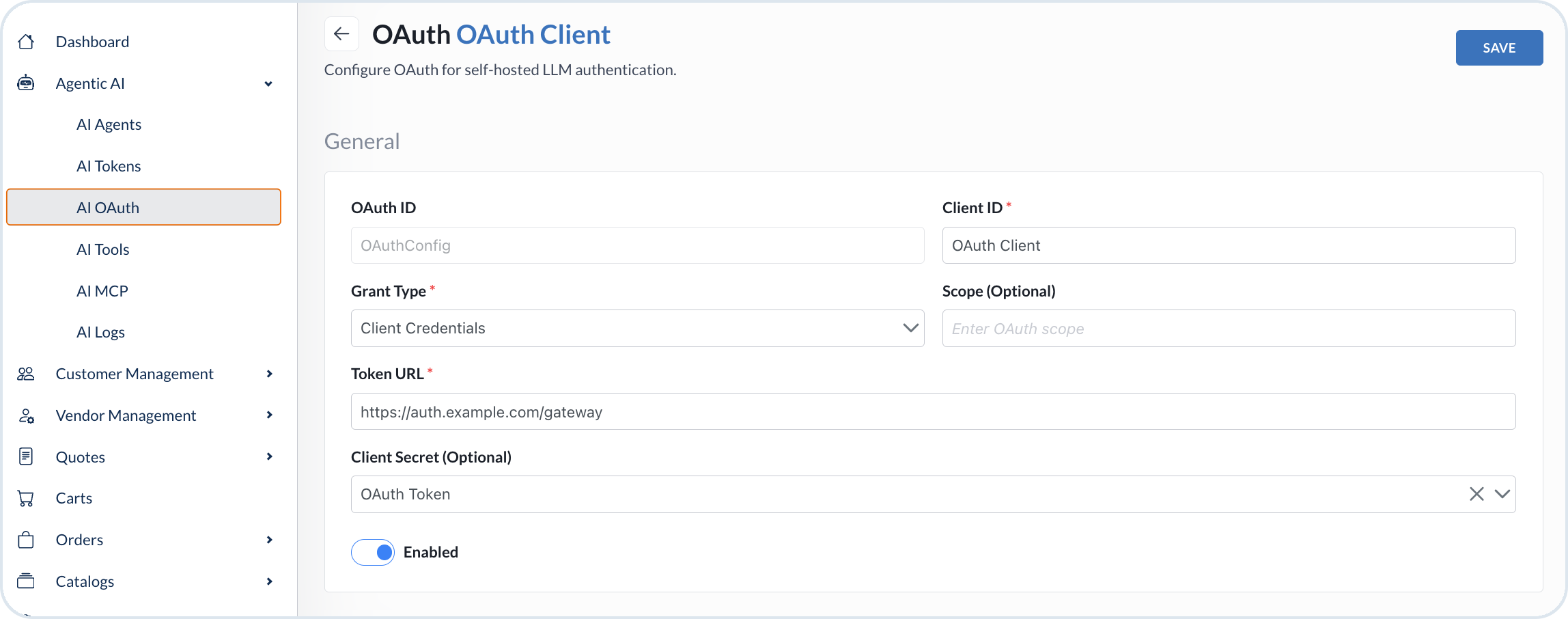 OAuth configuration with client credentials grant_type