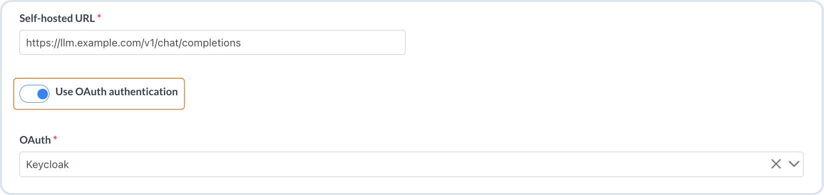 Configuring self-hosted LLM model with OAuth config