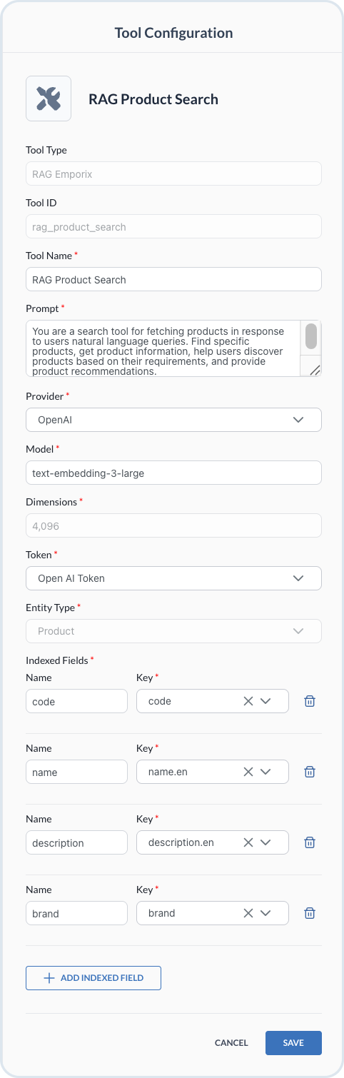 RAG Emporix Tool Configuration