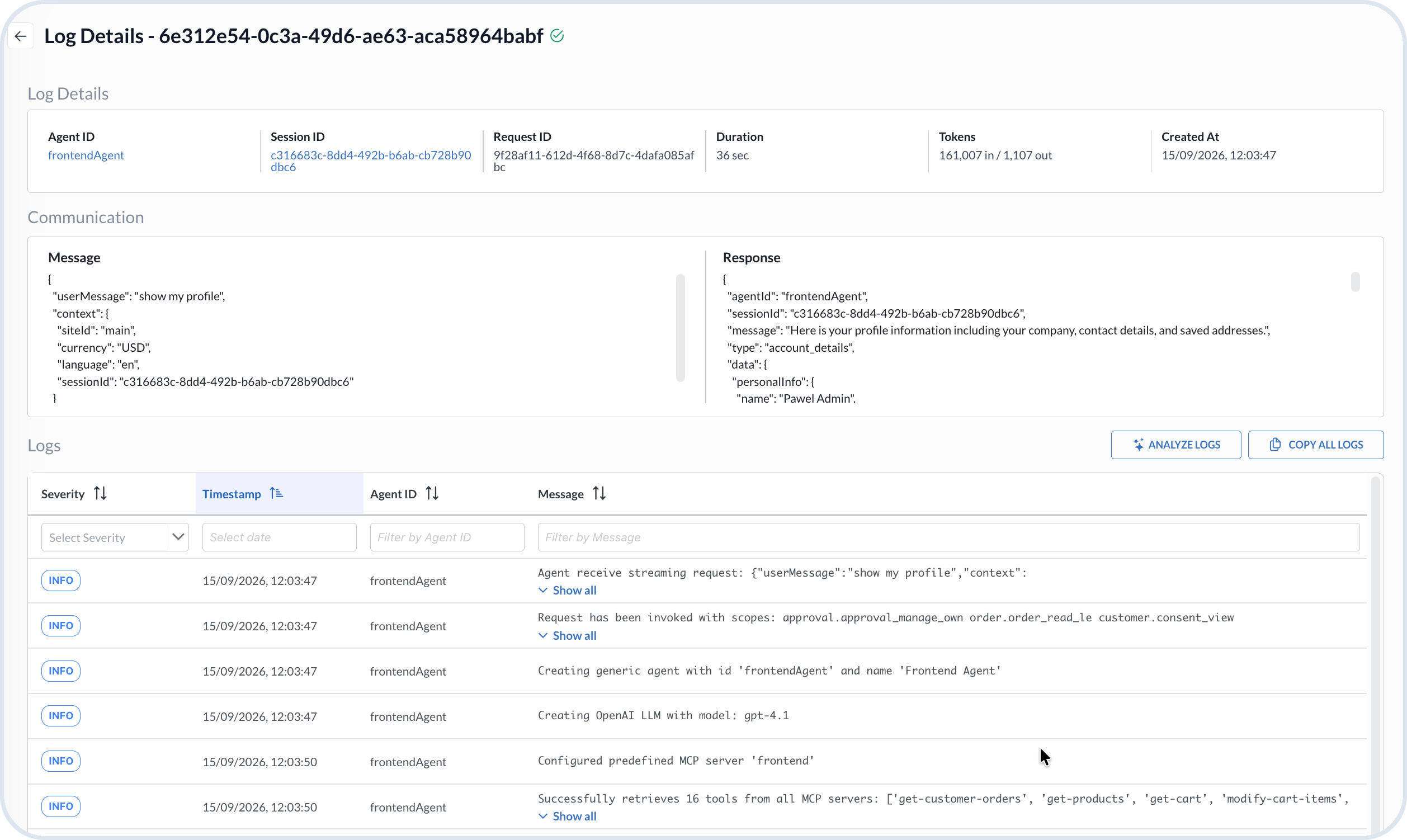 Request log details