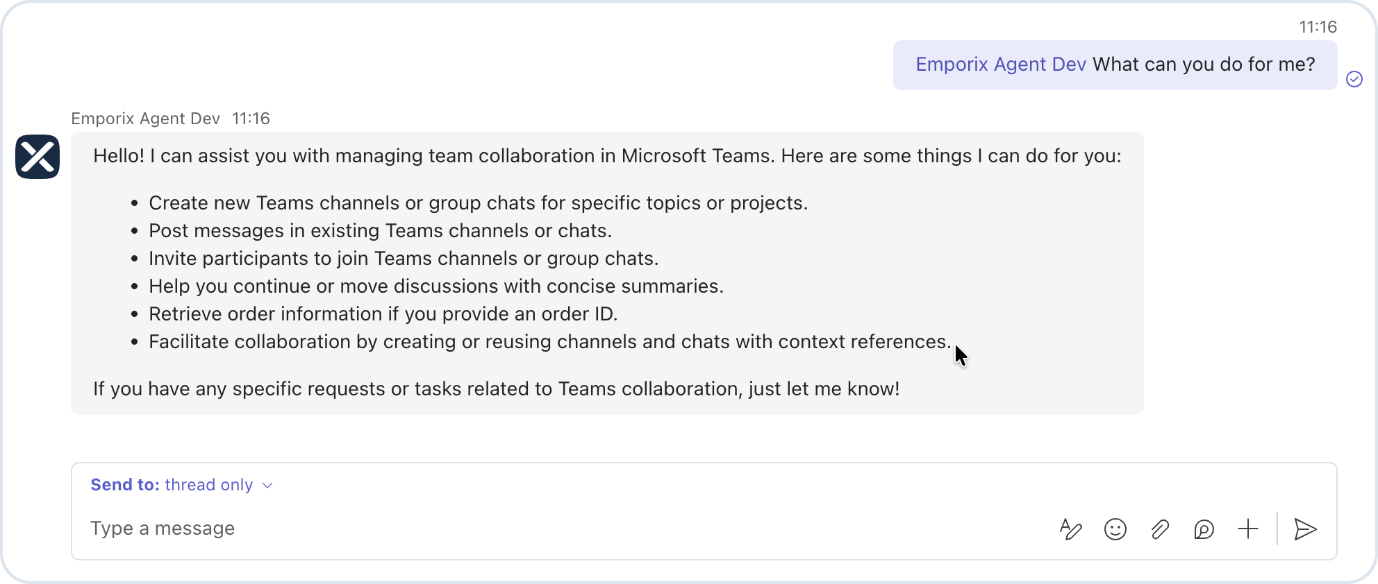 Emporix Agent bot in MS Teams
