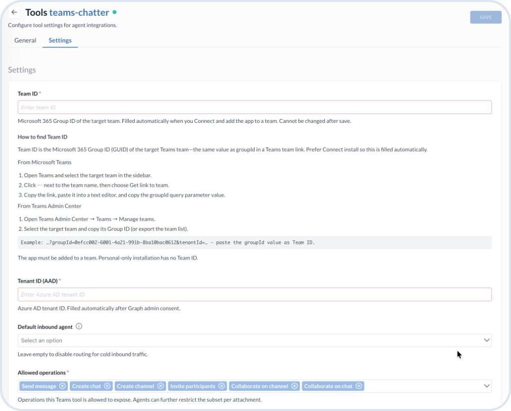 MS Teams tool Settings