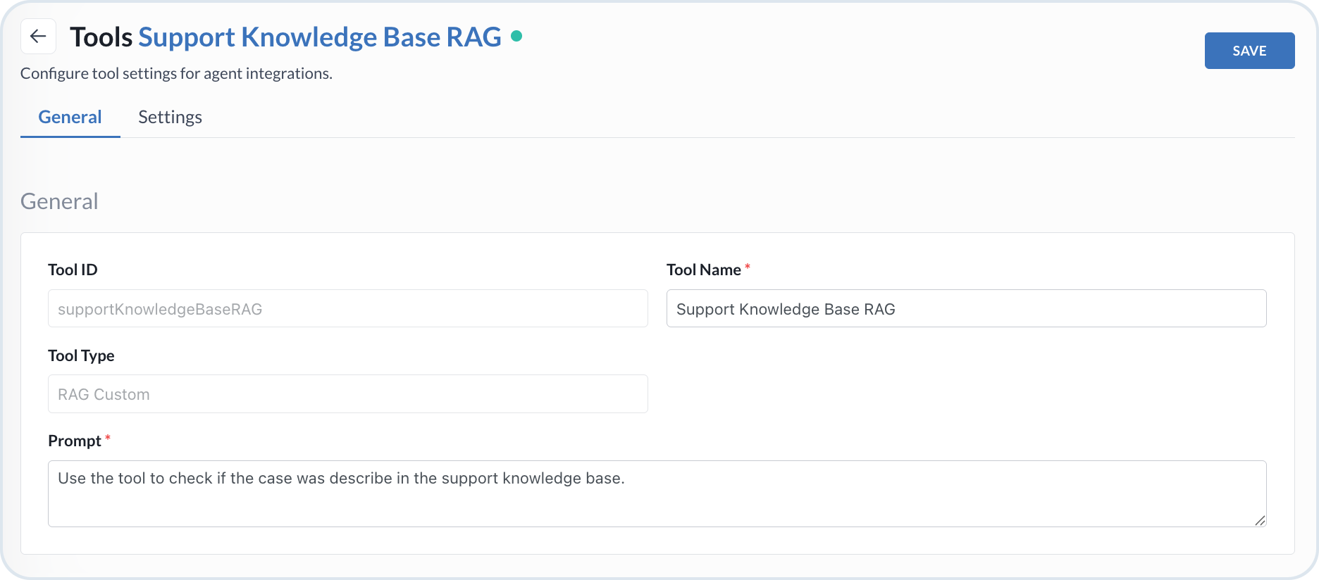 RAG custom tool configuration